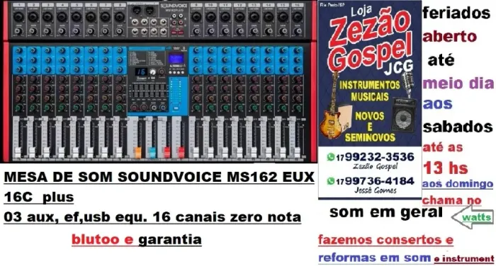 Mesa de som Soundvoice MS162 eux 16c plus fazemos entrega 
