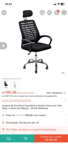 Cadeira de Escritório Ergonômica Diretor Viena com Tela Mesh e Apoio de Cabeça