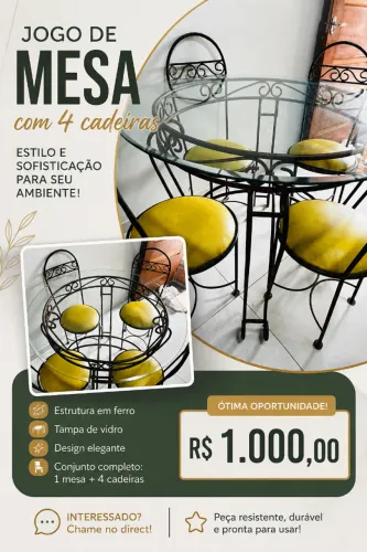 Mesa de Jantar de Ferro com 04 cadeiras