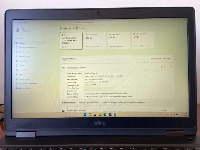Notebook Dell Latitude 5580 Tela 15.6" Full HD - Intel Core i7-6820HQ - 32GB DDR4-2667MHz