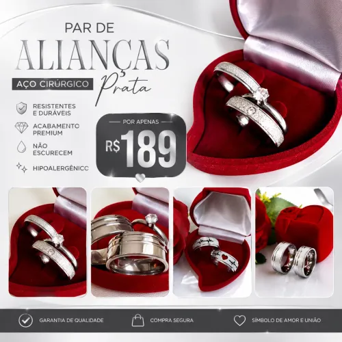 Alianças em Aço Cirúrgico Prata - Modelos Exclusivos | R$ 189