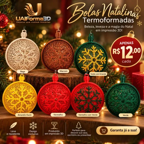 Bola de Natal Decorativa 3D Termoformada - Várias Cores