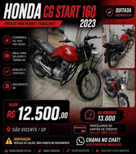 MOTO HONDA CG 160 2023 VERMELHO