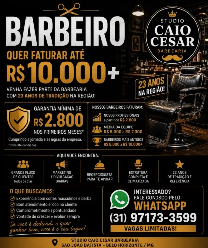 ? Contrata-se Barbeiro | Garantia de R$ 2.800 + Clientes