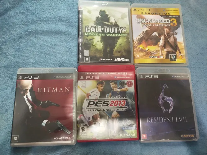 5 Jogos Originais PS3 - COD MW3, Hitman, Uncharted 3, RE6 e PES 2013