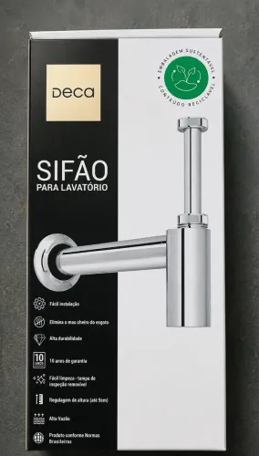 Sifão para Lavatório Deca Cromado Premium Alta Vazão Original Deca