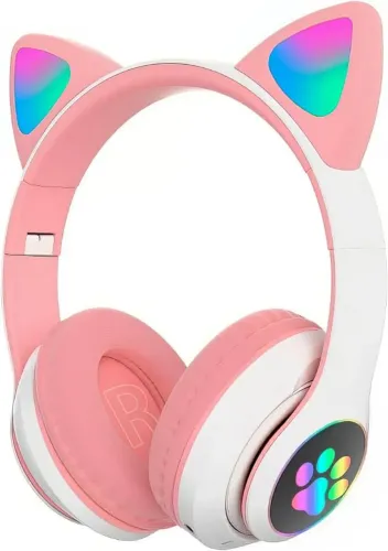 Fone de Ouvido Gatinha, Bluetooth, com luz de Led, Ajustável e dobrável