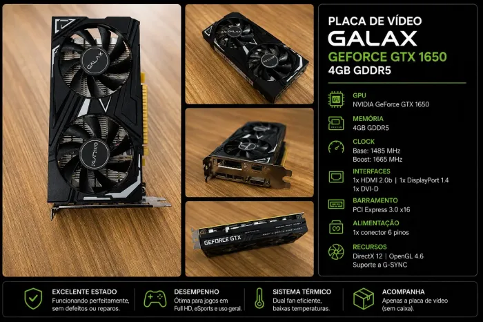 Placa de Vídeo GALAX GeForce GTX 1650 EX 4GB GDDR5 | Dual Fan | Excelente Estado