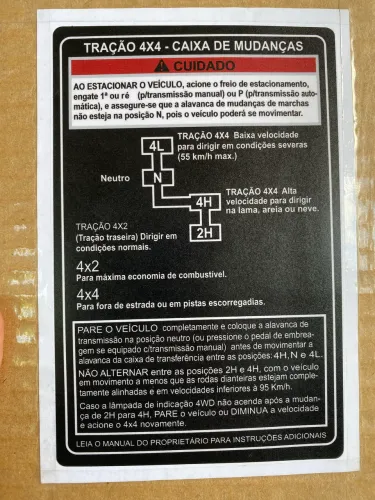 Adesivo instrução 4x4 Vitara Tracker Sidekick