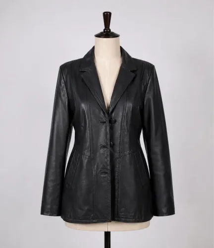 Jaqueta Feminina Alongada em Couro Legítimo Preta | Elegante, Vintage e Muito Conservada