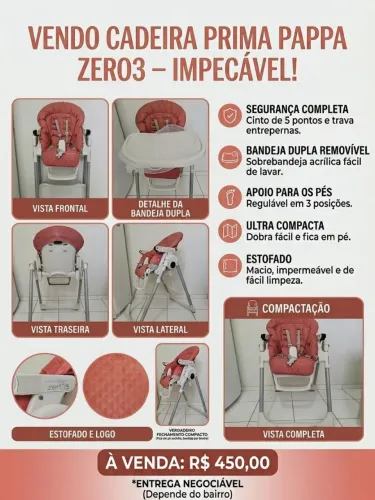 Cadeira de Alimentação Peg Pérego / Burigotto Prima Pappa Zero 3 (Cor: Coral / Salmão)