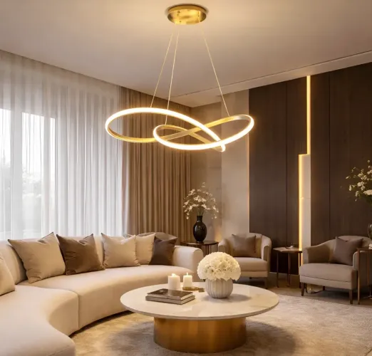 Lustre Pendente LED Moderno Anéis Espiral Dourado - Luxo e Design