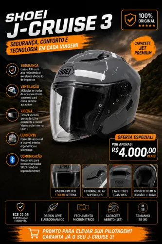 CAPACETE SHOEI J-CRUISE 3 - BASALT GREY - TAMANHO M (58)