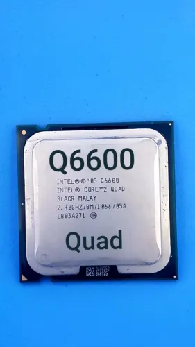 Processador Intel Core 2 Quad-Q 6600, 2.4 Ghz, 8 MB cache e 4 nucleos de processamento.