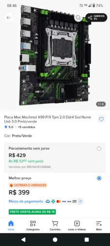 Placa mãe x99 pr9 + processador 2640 v3 8x16 núcleos octacore