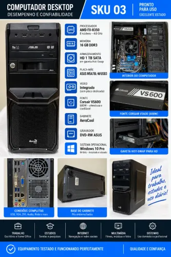 PC AMD FX-8350 16GB HD 1TB | Gaveta Hot-Swap | Corsair VS600 (SKU03)