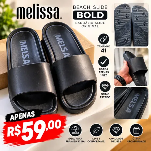 SANDÁLIA MELISSA BEACH SLIDE BOLD PRETA Nº 41 | USADA APENAS 1 VEZ