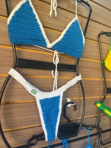 Biquini FORRADO ALGODÃO Brasil Azul e branco