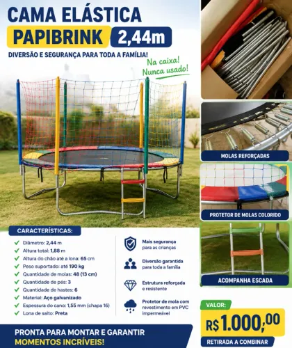 Cama elástica de 2,44m com lona preta - papibrink