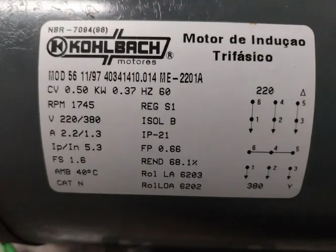 Motor de indução trifásico 0,5 HP kohlbach