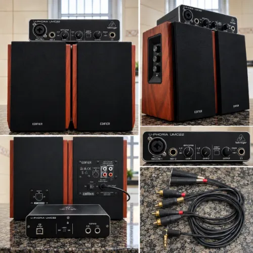 Edifier R1700BT + Interface Behringer UMC22 + Cabos - Kit Completo