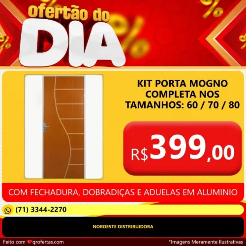 PORTA COMPLETA SAFIRA MOGNO COM DOBRADIÇAS, FECHADURA E ADUELAS EM ALUMINIO : 60 / 70 / 80
