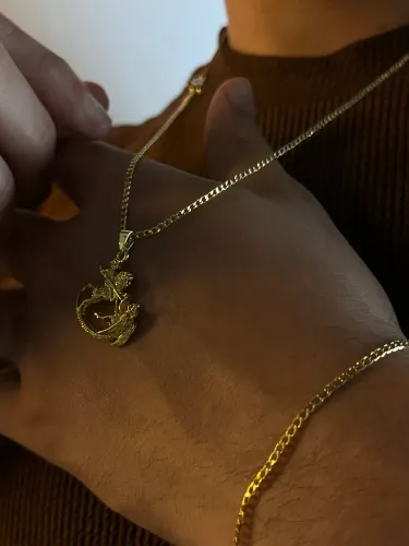 Corrente Grumet Clássica ROMEN Masculina + Pingente São Joge De LUXO Banhados a Ouro 18k