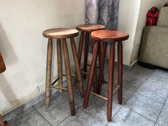 Banquetas Bancos de Bar Boteco Madeira Maciça Redondo Alto