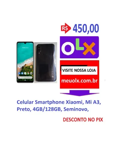 Celular Smartphone Xiaomi Mi A3 Preto 4GB/128GB Seminovo,