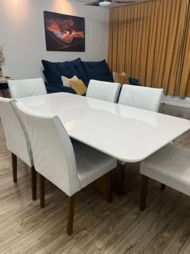 Mesa de jantar, 6 lugares, cadeiras em tecido