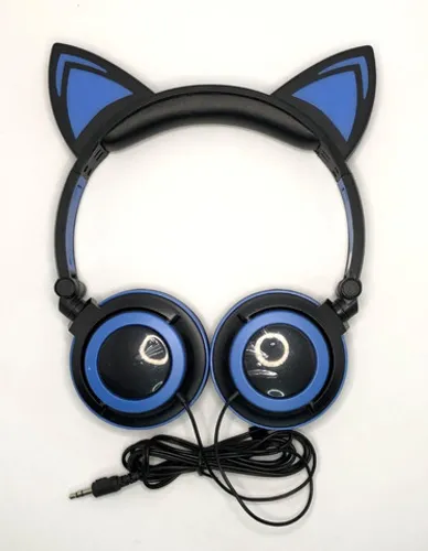 Fone Ouvido Headphone Orelha De Gato Preto e Azul Com Led Cabo P2 Novo na Caixa