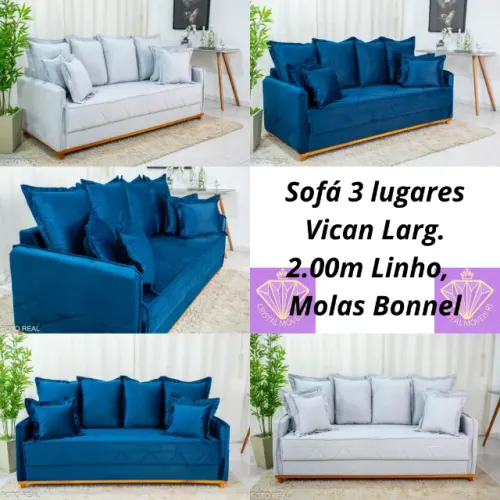 Sofá 3 lugares Larg. 2.00m Linho Molas Bonnel RF