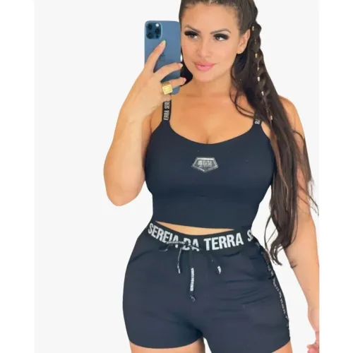 Conjunto Laura Fit Short Bolso Cropped Bojo Sereia da Terra