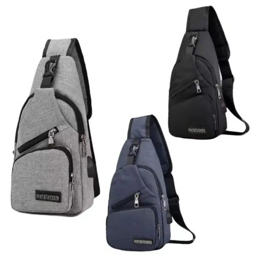 Mochila Bolsa de Peito Slim Tiracolo Pochete Bolsa Transversal Masculina USB