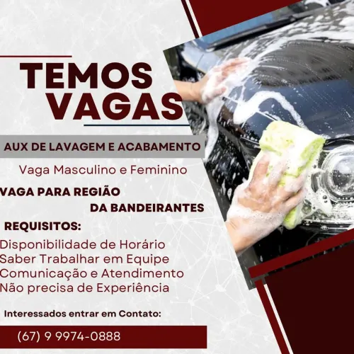 Vagas para Lavador e Acabamento