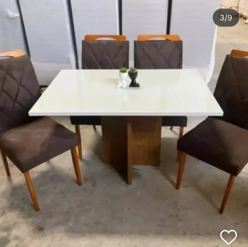 MESA DE JANTAR 1.20×80 TAMPO DE VIDRO 4 CADEIRAS MACIÇA