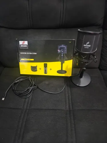 Microfone USB Arcano AM-Black-1 NKit + Suporte e Filtro Pop ? Pronto para Gravar!