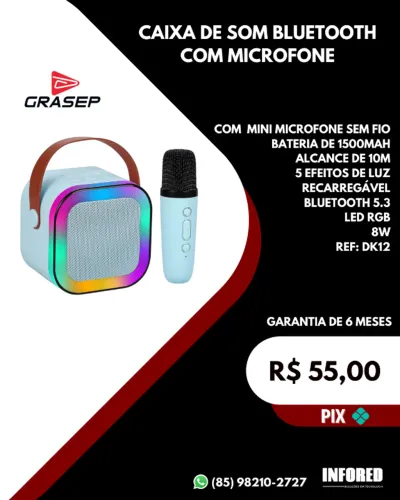 Caixa de som bluetooth com microfone Grasep DK12