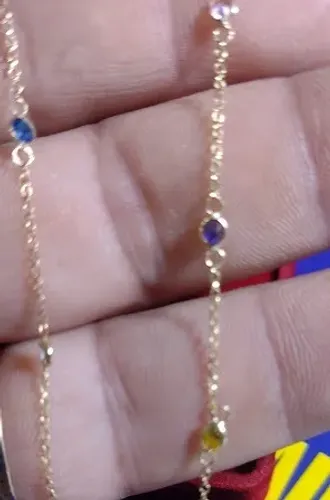 Colar Pedrinhas Coloridas Zircônias 3 mm Ouro 18 Kilates Peso 1,9 Gramas 45 Cm Maciço     