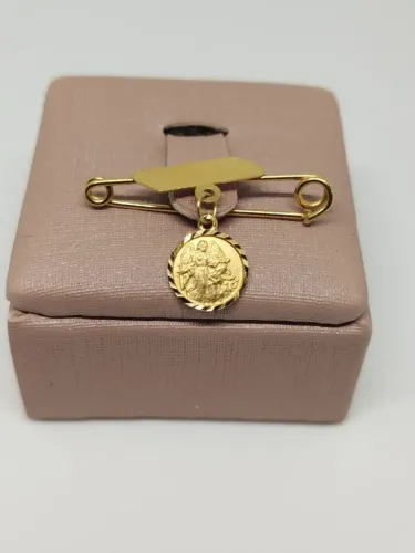 Alfinete com Medalha Anjo da Guarda Ouro 18k750