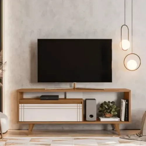 Rack Para Sala Retrô TV até 60 Polegadas Notável NT1315 Freijó/Off White