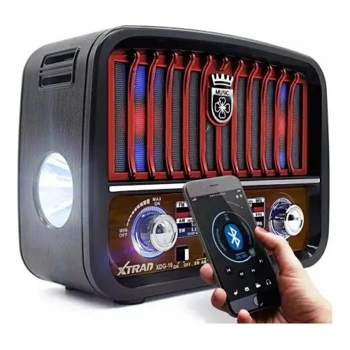 Rádio Vintage Bluetooth com Lanterna e Conectividade