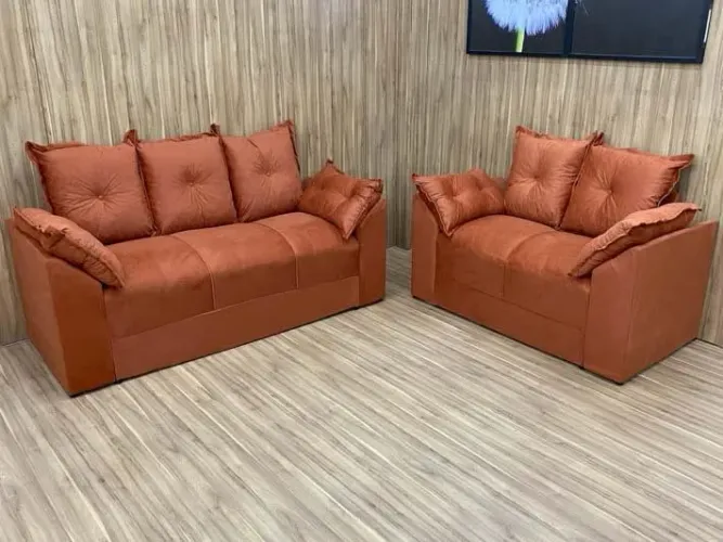 Conjunto Sofás 3 e 2 Lugares Suede Terracota 