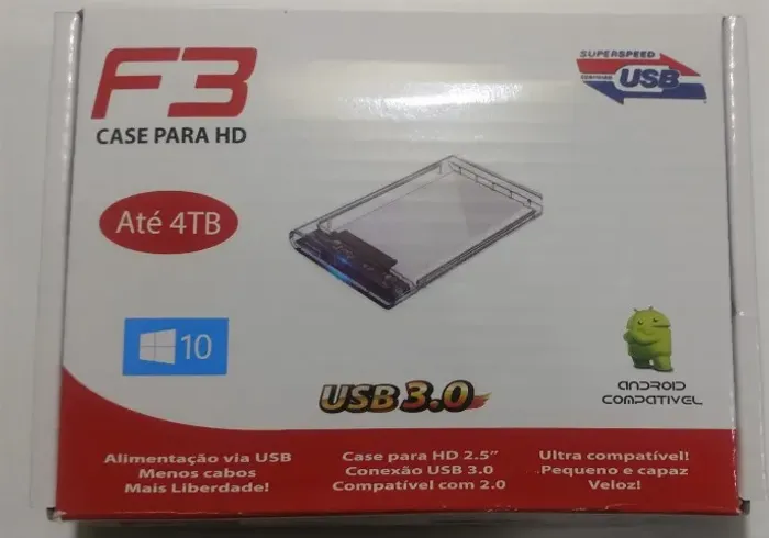 Case para HD 2,5" USB 3.0 Transparente Sata Externo - F3