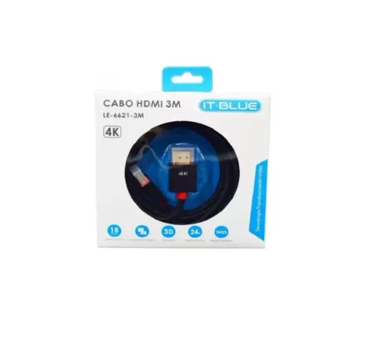 CABO HDMI X HDMI 1,50 METROS TRANÇADO 2.0 VERSÃO IT-BLUE LE-6621-1.5M PRETO