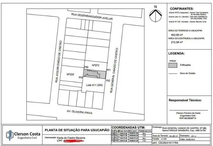 Planta Baixa, Usucapião, Georreferenciamento e Memorial Descritivo