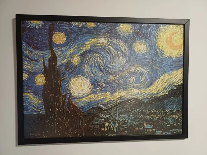 Quadro de quebra-cabeça 1000 peças 70x 50cm Noite Estrelada de Van Gogh com moldura