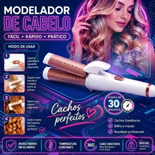 Modelador Cachos Profissional Bivolt Aquecimento Rápido