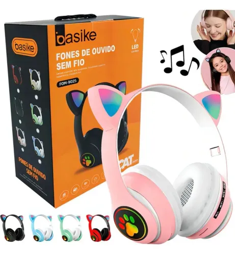 Fone de ouvido sem fio headphone cat gatinho - orelhinha