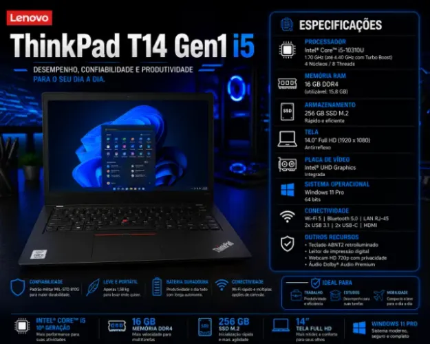 Notebook ThinkPad T14 Gen1 I5 10º Geração